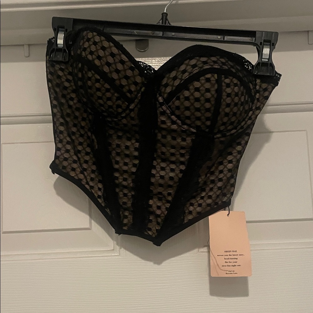 SHEIN Black Mesh corset outing top